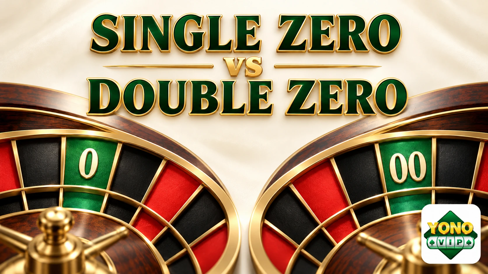 Illustrated single-zero and double-zero roulette wheel fragments with Yono VIP logo watermark.